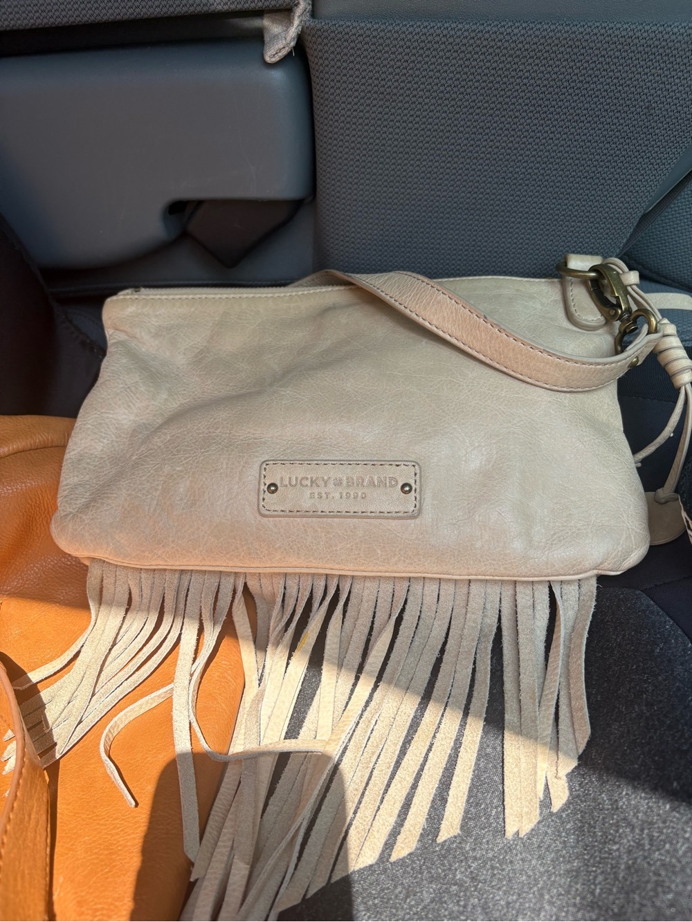 Lucky Brand Neutral Fringe Leather Crossbody